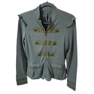 Juicy Couture Y2K VTG Military Jacket Green Gold Shimmer Peplum Brass Buttons, M